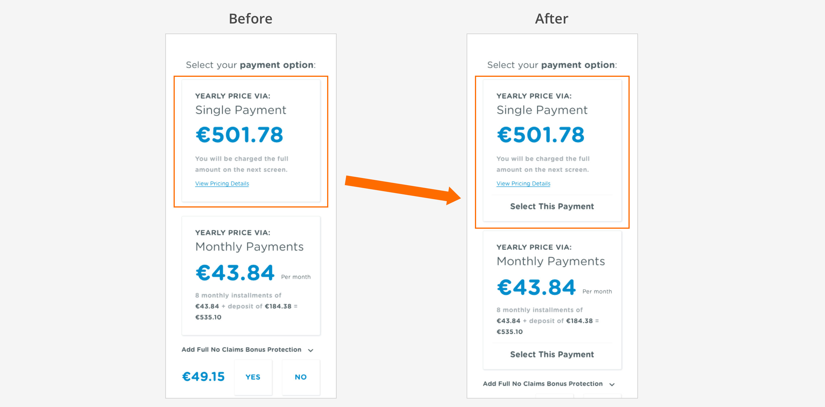 User test select payment message