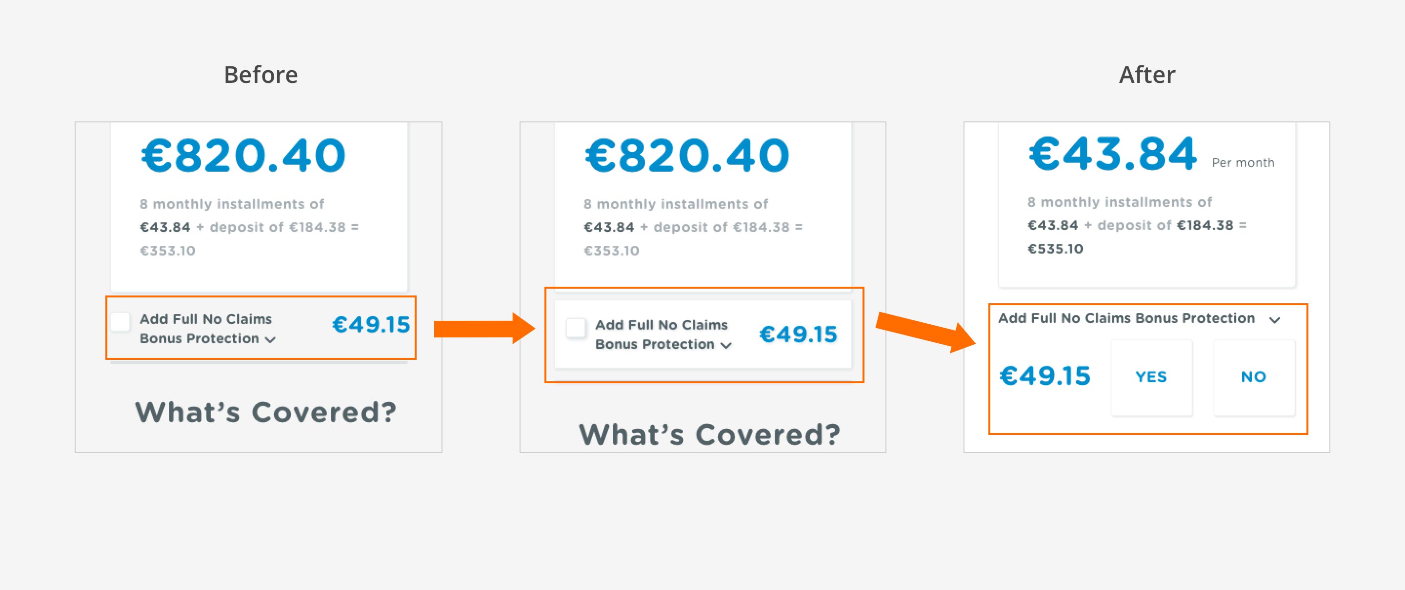User test no claims bonus design changes