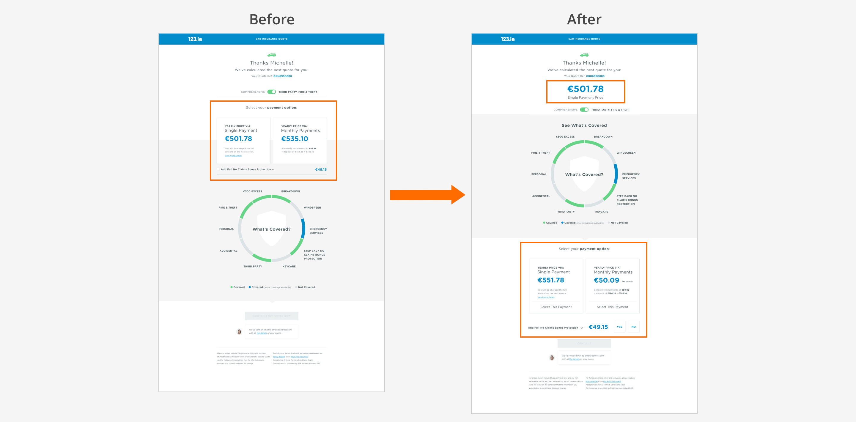 User test payment selection position