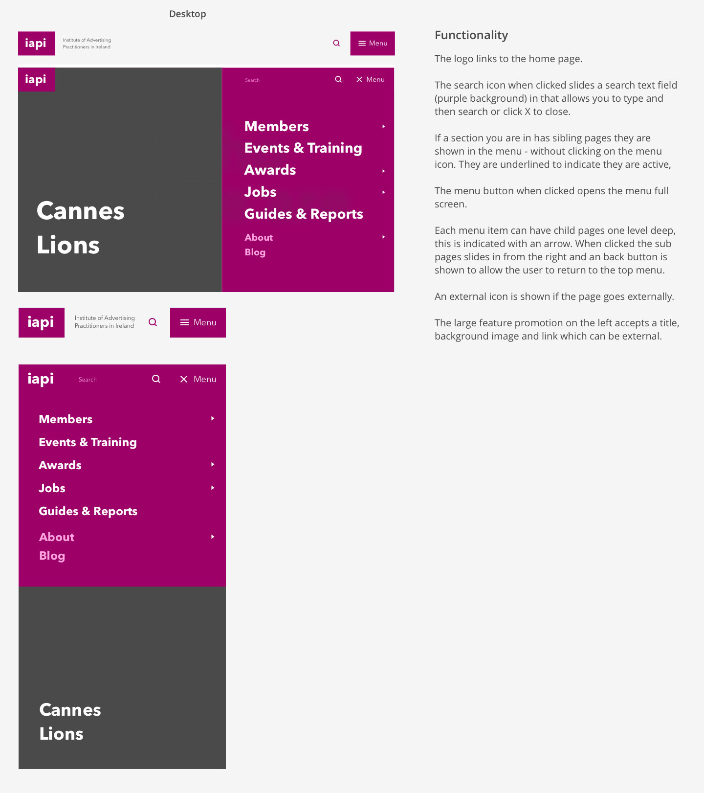 Navigation wireframes
