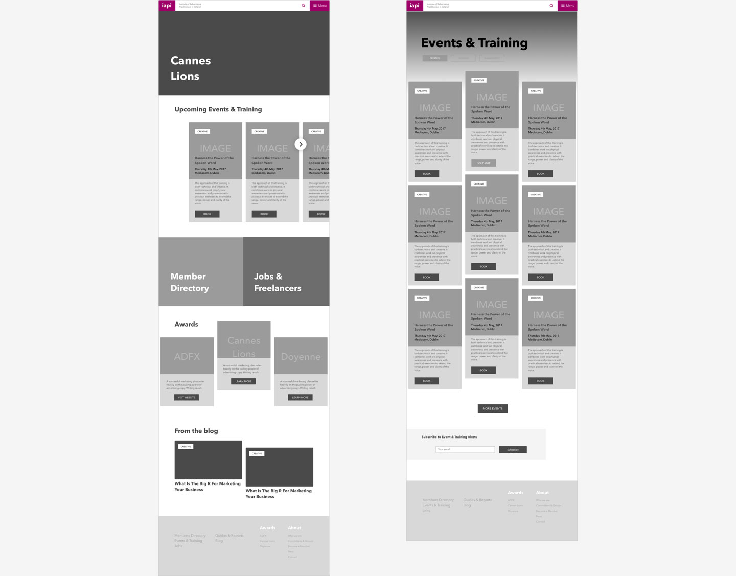 Full page wireframes