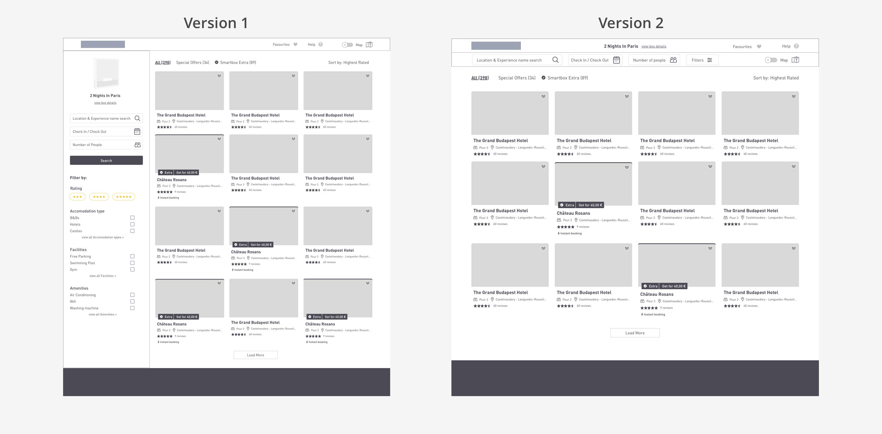 Results page wireframes