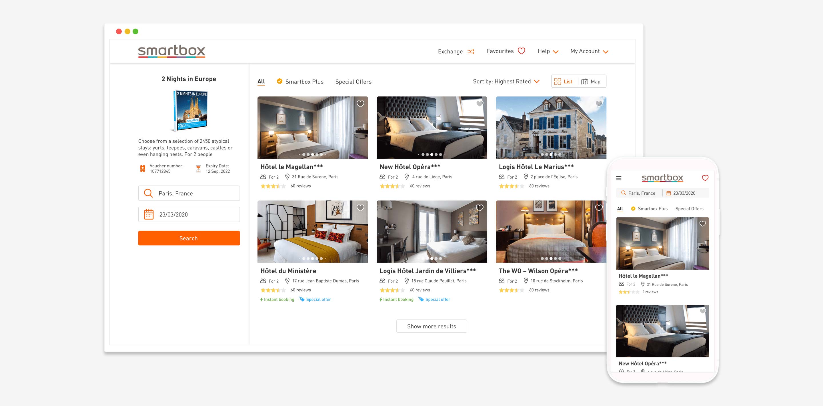 Smartbox website on desktop and mobile